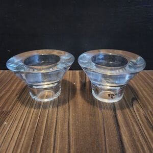 Set of 2 Votive & Candlestick Holders Clear Glass Minimalist Mod Modern Glam New